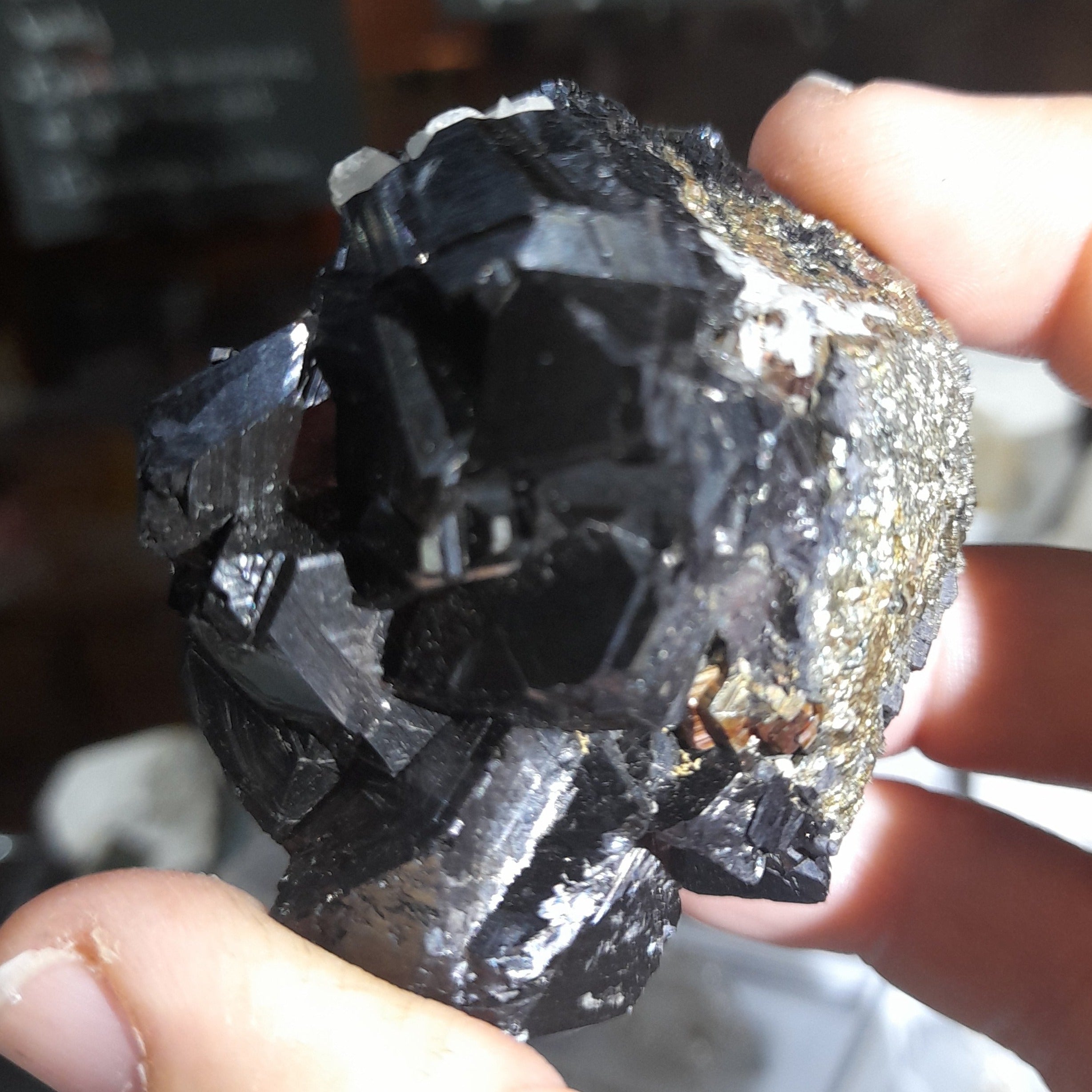 Twinned black sphalerite with pyrite
