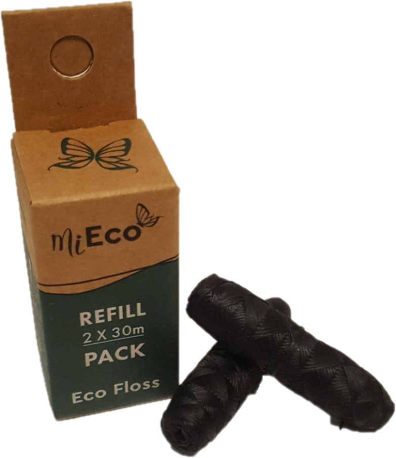 Vegan Dental Floss in glass bottle, charcoal 30m