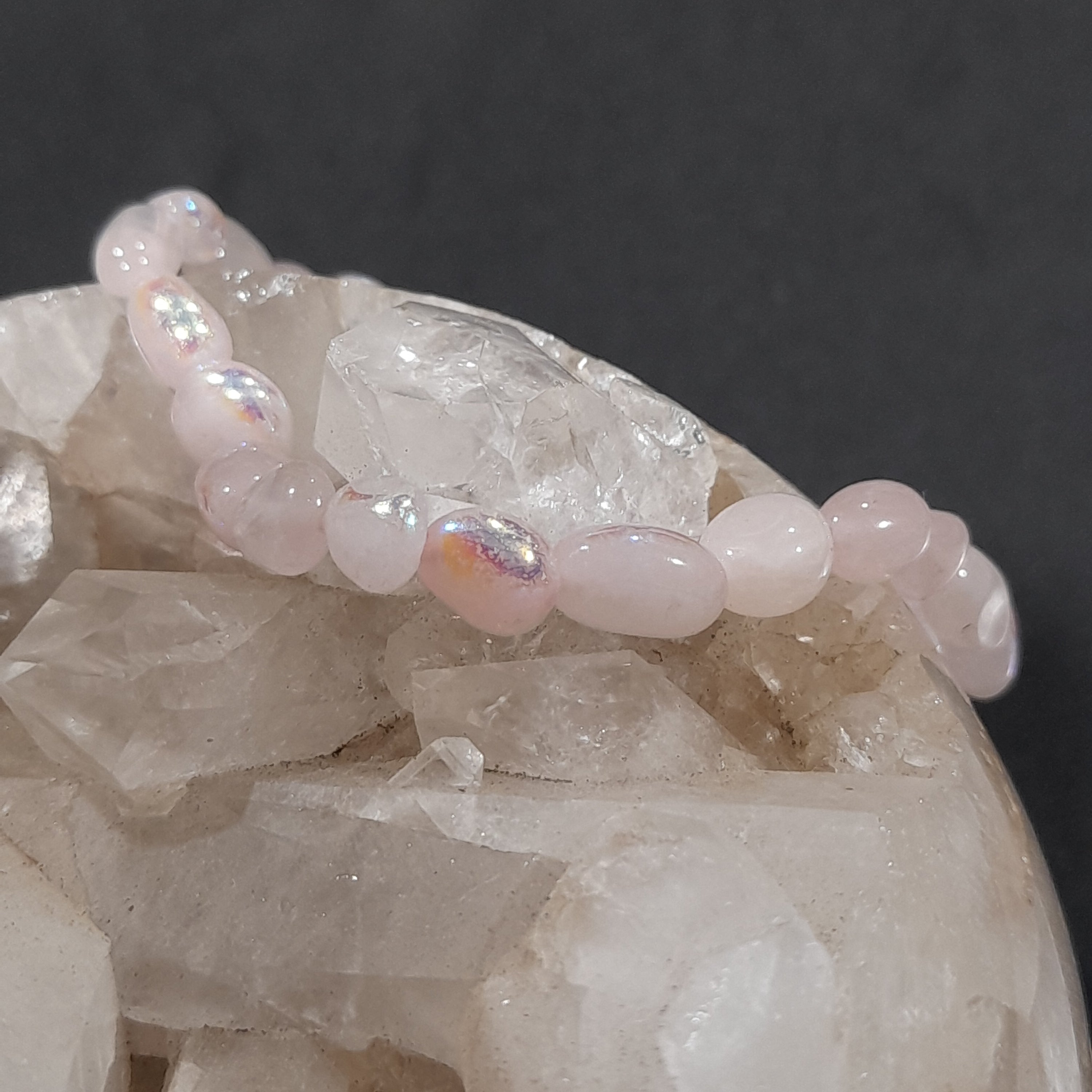 Rainbow Rose Quartz Crystal Bracelet