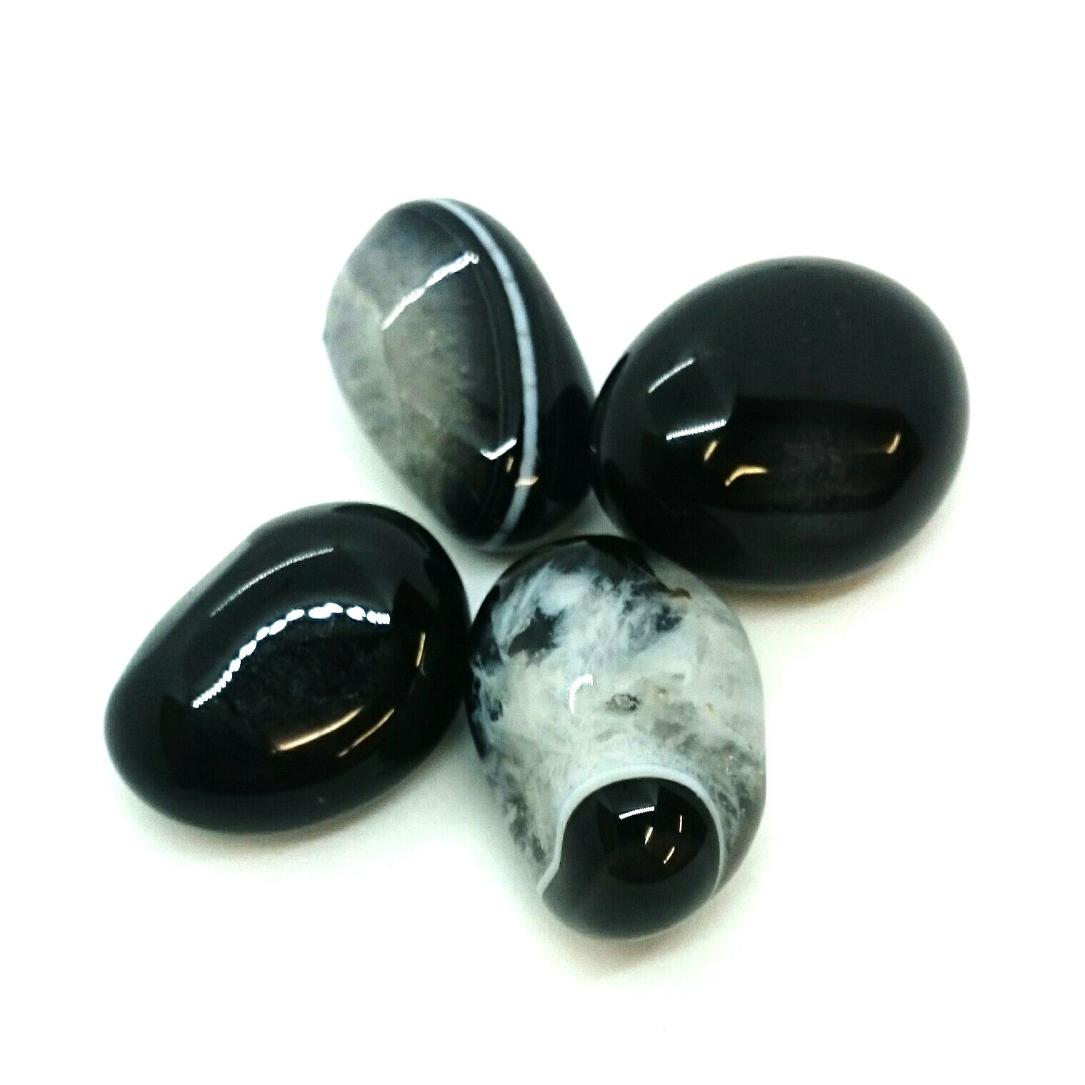 Black Agate with Quartz ~ Tumbled stone
