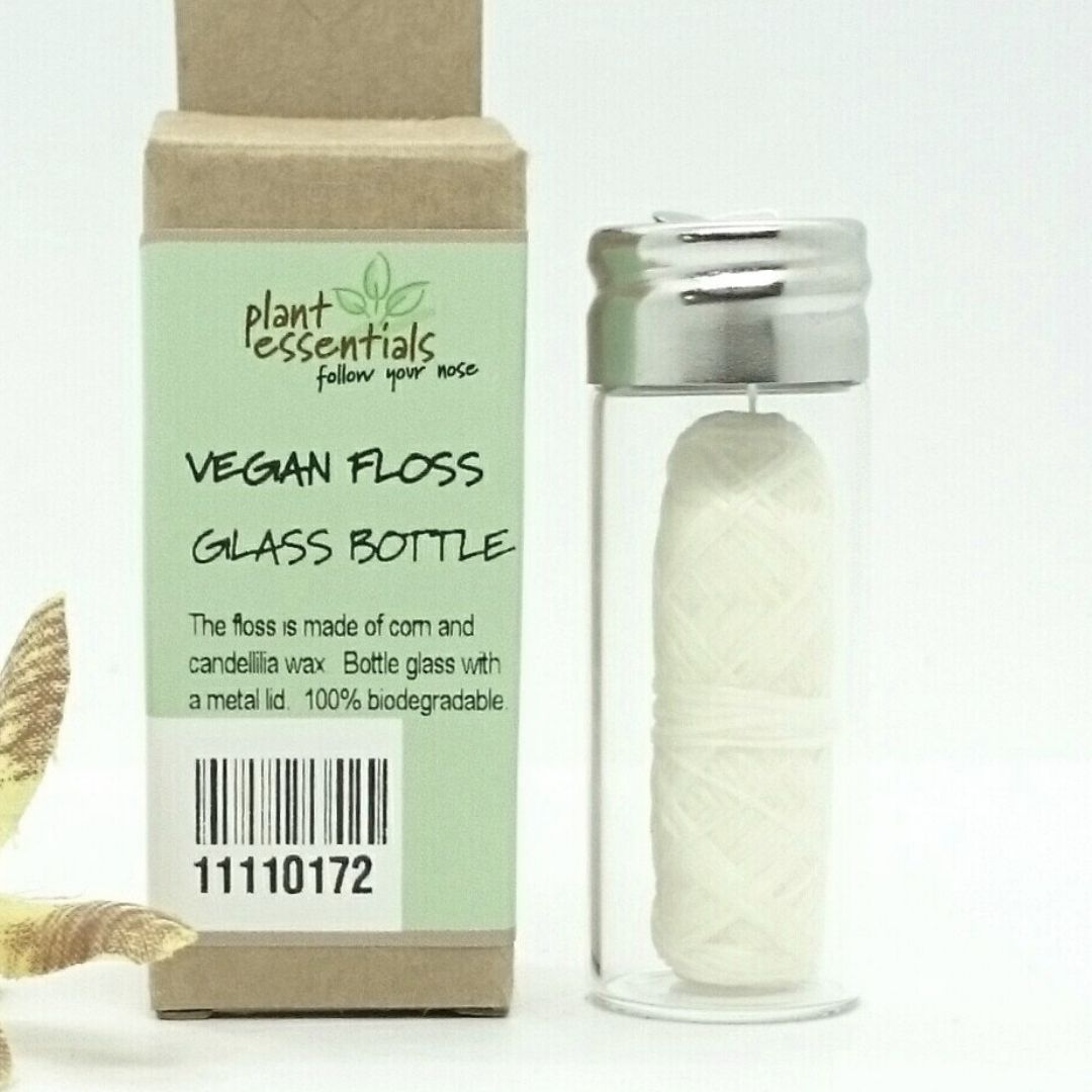 Vegan Dental Floss in glass bottle